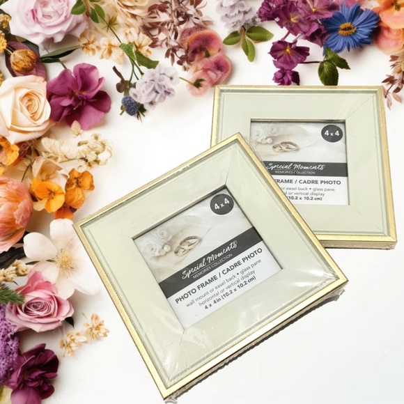 Set of 2 Picture Frames Ivory Gold Photo Frame with Mat Poster Frame 4x4 inches - Picture 1 of 8